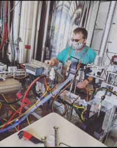 Brewer Mark Hood cans Echoes first batch of Monks Indiscretion. Courtesy Photos