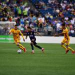 Raul Ruidíaz drives the ball up the field against Tigres UANL during a 3-0 victory in the Sounders 2021 Leagues Cup quarterfinal match. (Jane Gershovich / Sounders FC Communications)