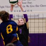 North Kitsaps Sophia Baugh gets in front of a Bainbridge spike. Baugh had six blocks to go along with 44 assists and 12 digs against Bainbridge. (Mark Krulish/Kitsap News Group)