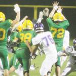 The only Viking score in the first half was this field goal, which Lynden tried to block. Sofian Hammou (76) protects for NK.