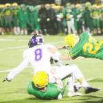 Logan Sloman (8) is tackled after catching a pass in Saturdays game.