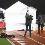 Tents and umbrellas didnt help much during the game as the winds blew them all around and rain was going sideways.