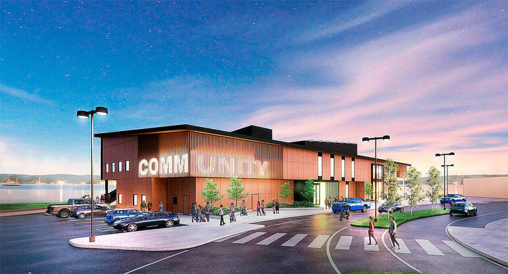 A view of the South Kitsap Community Events Center facing the water. (Rice Fergus Miller concept illustration)