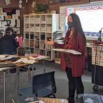 Marsha Scott, a teacher at Cedar Heights Middle School, instructs students through an amplification system purchased with federal COVID-19 relief funding. (Courtesy photo)