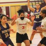 Jade Sunnenberg (12) drives against a double team.