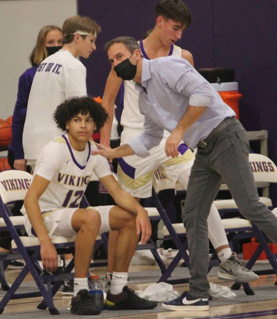 Coach Scott Orness tells Harry Davies to get in the game earlier this season.