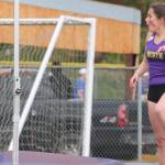 Steph Lara of NK is excited about the bar staying up during her high jump at a recent track meet.