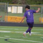 NK's Angel Chavez (8), a junior forward, and Jackson Reeves (12) rush back to defend to keep Clover Park from scoring a breakaway goal. Steve Powell/North Kitsap Herald photos