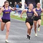 Emerson Bollert of North Kitsap crosses the finish line at a recent track meet.