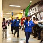 Peace Run team members run through the halls of Kingston Middle School.