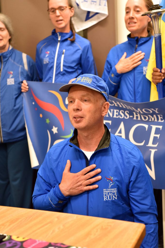 Oleg Lebedev from Kyiv, Ukraine, speaks with Kingston Middle School Students during a school-wide Zoom call.