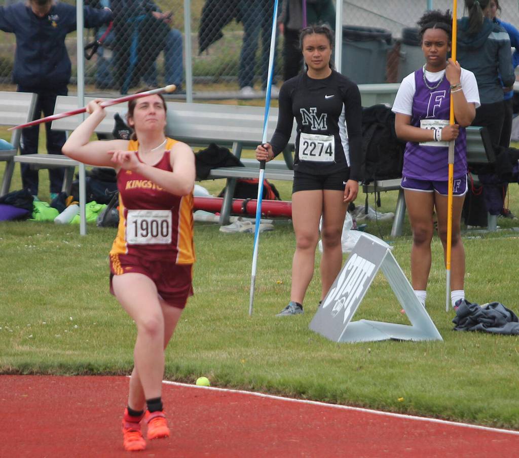 Lynn Nelson of Kingston gets set to toss the javelin at the state meet.