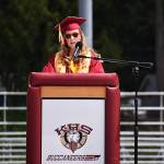 Co-valedictorian Claire Moe presents her speech in front of peers and family at the Kingston High graduation.