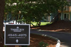 The Timber Run sign inside the apartment property. Elisha Meyer/Port Orchard Independent Photos