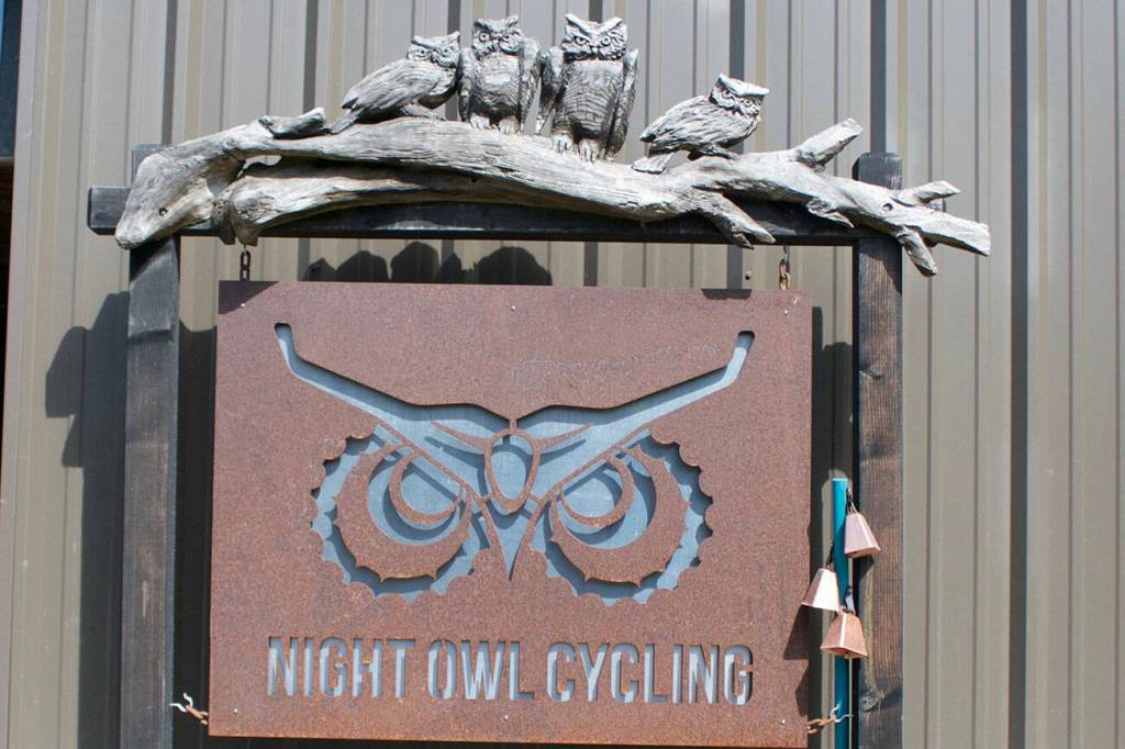 Night Owl Cycling sign and logo.