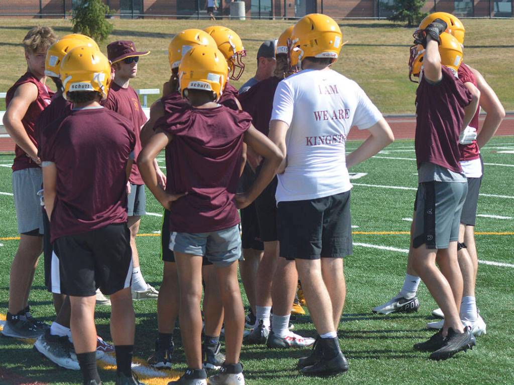 At the 7 on 7 tourney, players compete in shorts, but keep their head protected with helmets.