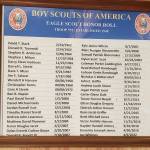 A plaque with the names of all the Eagle Scouts in the history of Troop 555.