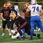 Kingstons defensive line forced three fumbles and an interception against Rochester.
Kingstons defensive line forced three fumbles and an interception against Rochester.