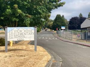 Elisha Meyer/Kitsap News Group
Behind the View Ridge Elementary sign is where the stretch of road plotted for the latest Safe Route to School project begins.