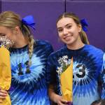 Just some of the nearly 40 North Kitsap volleyball players who represented a family member or friend in the Dig Blue Cancer Awareness fundraiser.