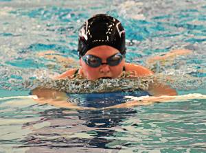 Rory deCourval competed in the 200-yard medley relay for Klahowya. Nicholas Zeller-Singh/Kitsap News Group Photos