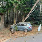 A car hit a power pole at Scenic Drive off Highway 3 Oct. 17. Courtesy Photos