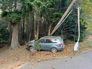A car hit a power pole at Scenic Drive off Highway 3 Oct. 17. Courtesy Photos
