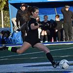 Skyler Seagalle takes a shot on Lynden Christians goalie.