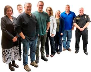 Survival chain members included: Jeanell Rasmussen, chief nursing officer; Samuel McClendon (AMI coordinator); Kevin Magraw; Ryan Magraw; Lori Danko, director, Emergency Services: Tiffany Ligon, interim director, Critical Care; Nick Waldbillig of Kitsap 911; Rick LaGrandeur, NKF&R assistant chief, who represented the fire district crew that was unable to stay at the meeting after members were called for a house fire response. Courtesy Photo