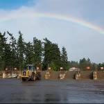 The lot at Vern's with a rainbow overhead.