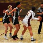 Jayla Moon gets double-teamed by Port Angeles after scoring a few three-point shots. Nicholas Zeller-Singh/Kitsap News Group Photos
