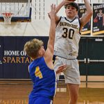 Spartan Peyton Sprangers shoots for two points.