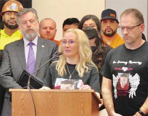 Amber Weilert, a mother from Parkland, shares her story of losing her son due to an inattentive driver. Lawmakers said they have bipartisan agreement on a package of bills to make streets safer for workers, bicyclists, pedestrians and others. Reneé Diaz Courtesy Photo