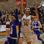 Tatiana Fontes-Lawrence makes a tough basket underneath the hoop to end a dry spell for Kingston. Nicholas Zeller-Singh/Kitsap News Group Photos