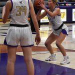 Evelyn Beers shoots a free throw while Avery Kline prepares to grab the rebound. Nicholas Zeller-Singh/Kitsap News Group Photos