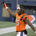 Sea Dragons running back Morgan Ellison pumps up the crowd minutes before the opening kickoff. Elisha Meyer/Kitsap News Group Photos
