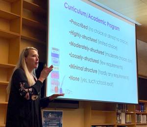 BHS counselor Cara Tebo speaks with parents and students during a " Beyond BHS" seminar about the importance of finding the right fit when selecting a college. Nancy Treder/Kitsap News Group Photos