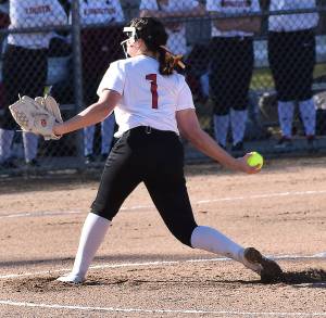 Kingstons Audrey Rienstra pitches a complete against Central Kitsap. Nicholas Zeller-Singh/Kitsap News Group Photos