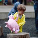 A tree stump is cleared of eggs by this boy at the hunt at Olalla Elementary.