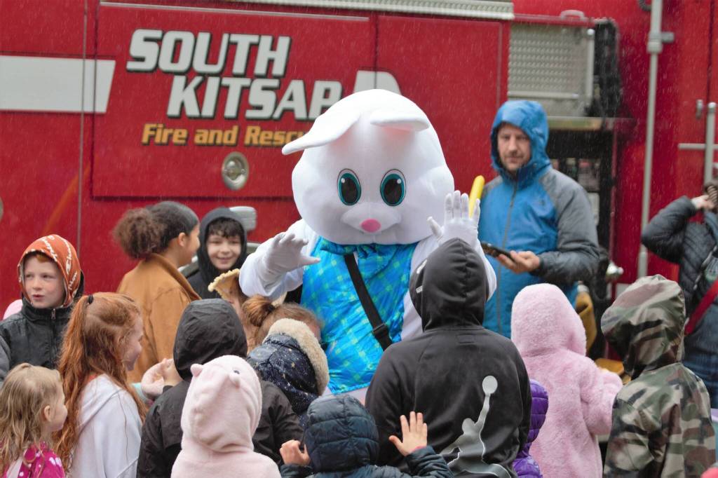Kids greet the Easter Bunny at the Hop Drop in Port Orchard.