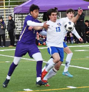 North Kitsaps Diego DeLuna battles with Bremertons Silas Erwin for the ball. Nicholas Zeller-Singh/Kitsap News Group Photos