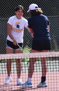 Bainbridges Aya Gatto and Cece Combs win one of the five matches for the Spartans. Nicholas Zeller-Singh/Kitsap News Group Photos