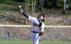 Senior Bradyn Melton delivers a pitch during the first inning of his Senior Day start against Rogers. Elisha Meyer/Kitsap News Group