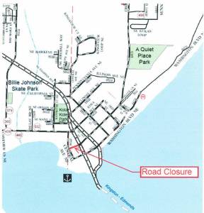 A map showing where the construction/road closure is going to take place in downtown Kingston. Courtesy of Kitsap County Public Works