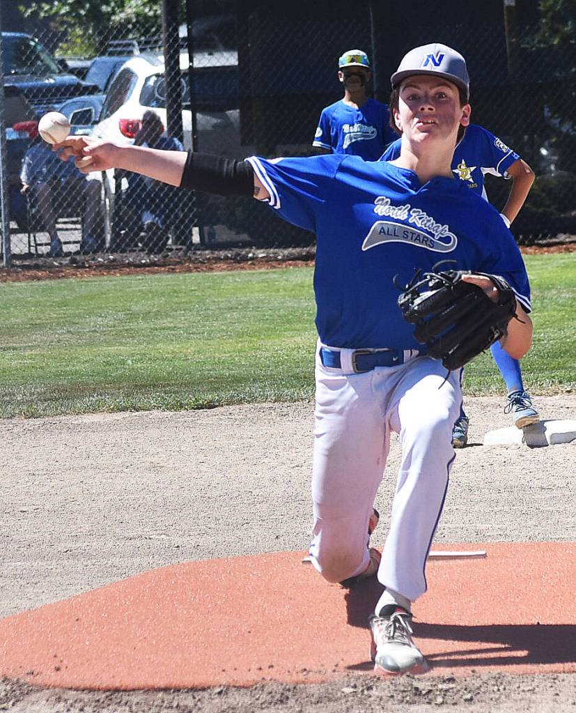 Landon Gardner-Brown throws a fastball for a strike.