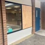 A window outside a third-grade classroom at Manchester Elementary is boarded up after it was shattered in the break-in. Elisha Meyer/Kitsap News Group Photos