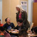 NKSD Superintendent Laurynn Evans interacts with students on the 1st day of school.