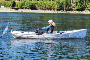 Susan Ann courtesy photos
Susan Ann of Poulsbo completed the Salish 100 in her small rowboat in July.