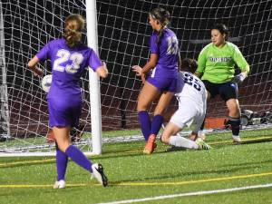 Nicholas Zeller-Singh/Kitsap News Group Photos
North Kitsaps Syleena Hogan scores two goals against Bainbridge.