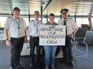 Bremerton Ferry Coalition courtesy photo
Despite the breakdown, crew members on the Chimacum ferry got a welcome surprise in the form of food and friendly faces from Bremerton supporters.